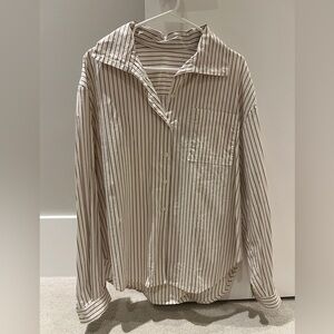 White & Brown Striped Button Down Shirt